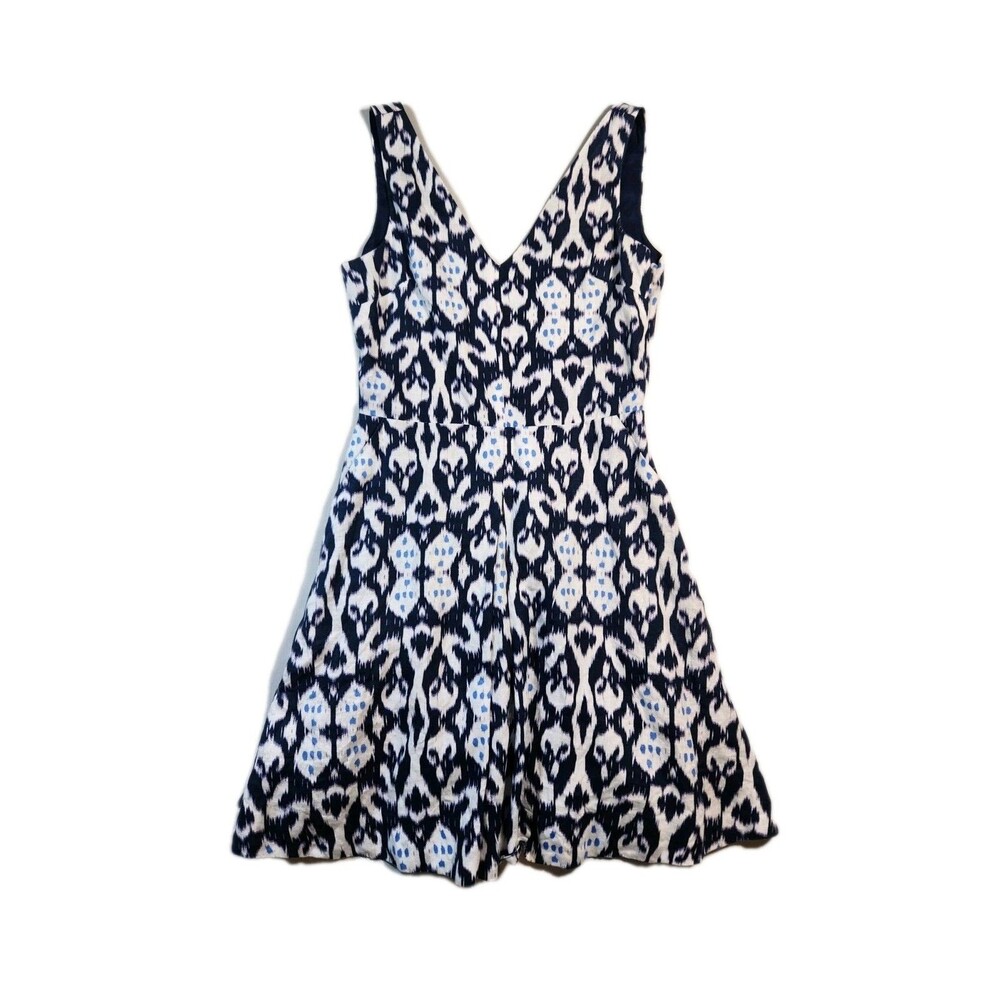 Gap 100% Linen Sleeveless Mini Dress Pockets Womens 2 Navy/White Beach Boho Vaca